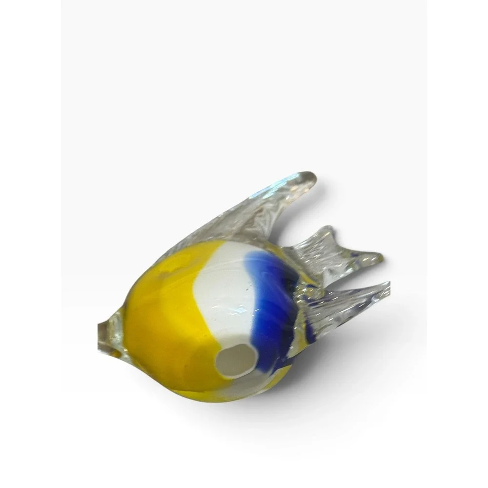 Hand Blown Art Glass Tropical Angelfish Figurine Paperweight Yellow Blue 4in